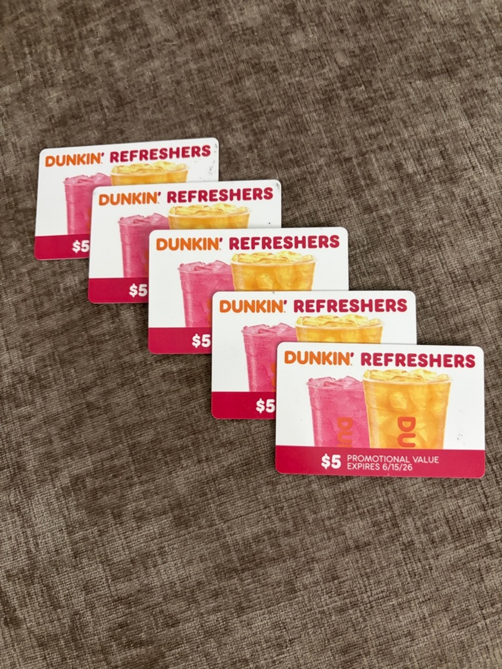 Dunkin' Refreshers $5 Promotional Cards (5 cards- $25 value)
